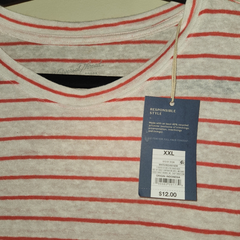 NWT Universal Thread Linen Boxy Striped Short Sleeve Shirt Women's XXL Red White - Picture 2 of 3